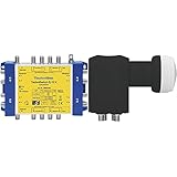 TechniSat TechniSwitch 5/8 K Multischalter Kaskade & TechniSat Universal-Quattro-LNB mit 40mm Feedaufnahme (Multischalterbetrieb für viele Teilnehmer), Schwarz