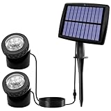 DINESA Solarstrahler für Teiche, LED-Unterwasserleuchten mit Doppelkopf, wasserdichte Unterwasserbeleuchtung für Landschaften B