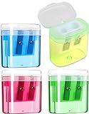 YOFASEN 4 Stück Anspitzer mit Behälter - Spitzer mit Dose, Anspitzer mit Behälter Klein, Anspitzer Kinder, Doppelloch-Bleistiftspitzer und Manueller Pencil Sharpener,Spitzer für Schule Büro, 4 Farben