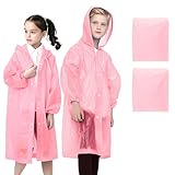 WOHSEROM 2 Stück Regenponcho Kinder, Wiederverwendbar Wasserdicht Regencape mit Kapuze und Ärmeln, Atmungsaktiv Regenmantel Regenjacke aus EVA für Jungen Mädchen Outdoor Camping Reisen (Rosa)