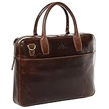SID & VAIN große Laptoptasche schmal echt Leder - 17 Zoll Laptop Business-Tasche Boston L - Umhängetasche Aktentasche mit Laptop-Fach - Ledertasche Herren und Damen braun handgefertigt