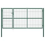 Gartentor Stabmattenzaun Gartentür Doppelflügeltor Doppeltor Hoftor Flügeltor Einfahrtstor Gartentpforte mit Pfosten und Befestigungsmaterial, 350x140 cm