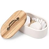 AULSAM Wattestäbchen Behälter & Wattepadspender,Holz Aufbewahrungsbox Hygieneartikel mit Deckel,Badezimmer Zubehör Dekor Box,Beweglich Feminin ProduktVeranstalter(weiß,1)