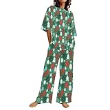 Bequeme Hausschuhe für Mädchen, Urlaub, 2-teiliges Satin-Set, langärmelig, Button-Down-Shirt, Hose, Nachtwäsche, grün, L