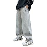 Winter Sporthose Jungen lang Winterhose Mädchen StretchThermohose Jogginghose Fleece Gefütterte Kinder Lange Freizeithose Mit Taschen Warme Einfarbig Jogger Hosen (Grey, 5-6 Years)
