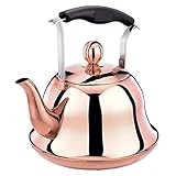 Teekessel, Wasserkocher für den Herd, Flötenkessel aus Edelstahl, Flötenteekessel, Teekessel, Wasserkocher für den Herd, Wasserkocher, Reiseteekanne (Roségold 4 l) (Gold 3 l)