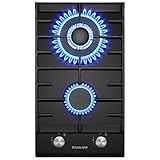 GASLAND GH2302BG1FC Glas Gaskochfeld 2 Flammig, Butan Gas Kochfeld mit Wok Brenner, Gas Einbau Gaskochfeld, 30 cm Schwarz Glasherd, Gas Kocher 5200 Watt, LPG/Erdgas