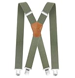 Fevaeno Hosenträger für Herren Breit 3.5cm mit 4 Starken Metal Clips X Form Einstellbar und Elastische Einheitsgröße Hosenträger für Männer und Damen Armee Grün