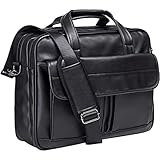 seyfocnia Laptoptasche für Herren, Leder, Kuriertasche, wasserabweisend, für Geschäftsreisen, Aktentasche, Arbeit, Computertasche, Umhängetasche, Geschenk für Ehemann, Schwarz , 17.3 inch, Aktentasche