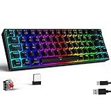 TECURS Tastatur Gaming Kabellos, Bluetooth Gamer Keyboard Mechanische PC Beleuchtet Tastatur 65% TKL Aufladbar RGB Kabelgebunden QWERTZ Rote Switch für PC Windows/Mac /PS5, Schwarz