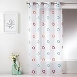 Homemaison Vorhang aus leichtem Etamin, Bedruckt, Kreis, Polyester, runde Ösen, silberfarben, Ø 4 cm, fertig zum Aufhängen, für Wohnzimmer, Schlafzimmer, 150 x 240 cm, Türkis