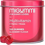 Multivitamin-Gummis | 100 Gummis mit natürlichem Brombeergeschmack | Vitamine C, D, B12, E, A, B6, B5, Folsäure, Biotin, Zink, Jod, Cholin | 12 Vitamine und Mineralien | Vitamin-Gummis | Vegan