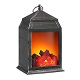 LED Laterne mit Kaminfeuer Optik - 26cm - Flammeneffekt Deko Kamin Kaminlaterne