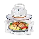 TZS First Austria - Halogenofen 1200-1400W aus Glas & Edelstahl - Minibackofen mit Umluftfunktion & Zubehör, Temperaturbereich: 65-250°C - Halogen Ofen Mini Backofen 12-17L Kapazität & 60 Min. Timer