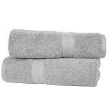 Amazon Basics Badetücher Set, 100% Baumwolle Ausbleichbeständig Saugstark, 70x140 cm, Grau, 2er-Pack