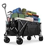 CALIYO Bollerwagen Faltbar 250L 150KG Belastbar mit Bremsen Griff, Faltbarer Bollerwagen mit Verstellbarer Griff Handwagen luftreifen für Alle Gelände Camping Einkaufen Faltbollerwagen Schwarz