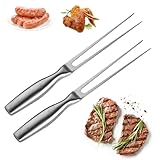 2 Stück Fleischgabel Edelstahl, Tragbar Fleischgabel mit Griff, Fleisch- und Tranchiergabel aus Edelstahl, Servier Grillgabel für Grillen Tranchieren Küche Truthahn Braten Abendessen