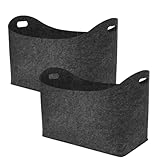 Kaminholzkorb – Kaminholzkorb aus Filz mit Griff, extra dicke Kaminholztasche für drinnen und draußen, Kaminholzkorb, Filzkorb, faltbar, Filzkorb für Holz, Zeitung, Brennholz (2 Stück)