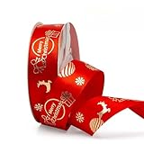 HSTWODE Schleifenband Weihnachten,2,5 cm breit, 22 Meter lang，Geschenkband Weihnachten Rot Grün,Weihnachtsbänder,geschenkband gold,Weihnachtsband (Großes Rot)