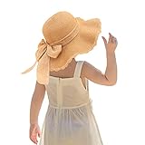 Kunyeah Mädchen Strohhut Mütze mit breiter Krempe Sonnenblende Hüte Bowknot Sonnenhut für den Urlaub Reise Outdoor-Aktivitäten