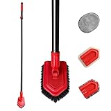 Mitclear 3 in 1 Schrubber mit Teleskopstange(135cm), langstieliger Duschreinigungsbürste mit steifer Borstenbürste, Schwammtuch & Mikrofaser, zum Reinigen von Bad, Badewanne, Boden, Wand, Fußleiste