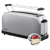 Russell Hobbs Toaster [Langschlitz für 2 Scheiben / 1 breite Brotscheibe] Adventure Edelstahl (extra breiter Toastschlitz, inkl. Brötchenaufsatz, 6 Bräunungsstufen + Auftaufunktion, 1000W) 21396-56