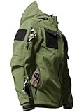 Taktische Softshell-Jacke für Herren, leicht, wasserabweisend, Frühling, Herbst, Windbreaker, Reißverschluss, Kapuzenmantel mit Taschen, Grün , L