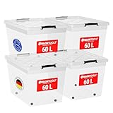 ATHLON TOOLS 4x 60 L Aufbewahrungsboxen mit Deckel, lebensmittelecht - Verschlussclips - 100% Neumaterial Plastik-Box transparent - Kleiderboxen stapelbar…