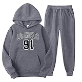Generisch Männer Frauen Winter Mode lässig Brief gedruckt Pullover Hosen Sportanzug (Dark Gray, XXXL)