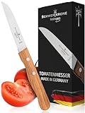 Schwertkrone Profi Gemüsemesser und Tomatenmesser, Solingen Qualität, Scharf gezahnt, Edelstahl Rostfrei, Olivenholzgriff, Made in Germany
