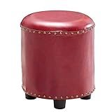 Runder Kunstleder-Fußhocker, bequem und Sitz für Wohnzimmer, Schlafzimmer und Büro, Rot, Make-up, Schminktisch, Stuhl, Hocker, gepolsterter Pouf, Fußstütze