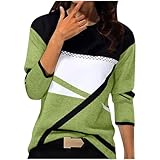 Duohropke Pullover Damen Langarm Sweatshirt Basic Rundhals Langarmshirt Geometrischem Druck Longshirt Bequeme Tunika Bluse Langarmshirts Wollpullover Lose Casual Oberteil Winter Pulli