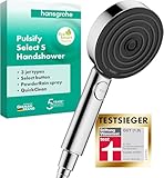 hansgrohe Pulsify Select S- wassersparender Duschkopf 6,9 l/min (EcoSmart), Handbrause mit 3 Strahlarten (Relaxation Version), Duschbrause (105mm), Sparduschkopf mit Antikalk-Funktion, Chrom, 24111000