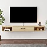 Bixiaomei Schwebende TV-Einheit, 140 cm Wandmontage, TV-Schrank, schwebende Regale mit Tür, moderne Unterhaltungsmedienkonsole, große Stauraum-TV-Bank für Wohnzimmer und Büro (140 cm, Burlywood)