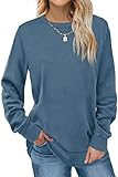 Damen-Top, langärmelig, Tunika, Tops für Leggings, gebogener Saum, Tunika-Shirts für Damen, blau, M