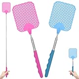 AYESY Fliegenklatsche, 2 Stück Manuelle Fliegenklatscher Ausziehbar Teleskopgriff aus Edelstahl Verstellbar von 26.5cm bis 73cm Robuste Fliegenklatschen für Drinnen und Draußen Fliegen (Rosa, Blau)