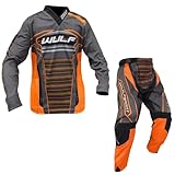 MOTORRADKOMBI Wulfsport Kinder Motorrad Anzug Motocross ATV Quad Cross Rennen MX Hose e Hemden Sport Bekleidung (Mehrere Farben) (Orange,8-10 Jahre, 24-Taille)