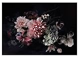 WallArena Vlies Fototapete Blumen Vintage Rosen Schwarz Dunkel Pfingstrose Schlafzimmer Wandtapete Tapete inklusiv Kleister UV-Beständig Montagefertig (Glatt Material, (416x254 cm) 4 Bahnen)