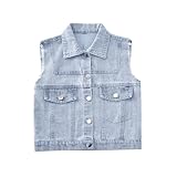 Siehin Kinder Mädchen Jeansweste Denim Weste Ärmellos Jeansjacke Casual Jeansweste