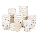 60 Stück Pappbecher Gold Dot, 250ml becher Punkte Trinkbecher Kaffeebecher Papierbecher Bunt Partybecher Tischdeko Gold für Weihnachten Hochzeit Party Tee Heißen Kalten Getränken