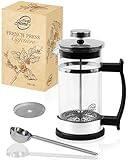 Pro@Home43 French Press Kaffeebereiter 0,35L für 2 Tassen (auch 0,6L), Glas Kaffeepresse, Tee und Kaffeezubereiter klein, inkl. 1x Ersatzfilter, 1x Edelstahl Kaffeelöffel und Geschenkbox