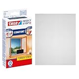 tesa Insect Stop Comfort Fliegengitter für Fenster - Insektenschutz mit Klettband selbstklebend - Fliegen Netz ohne Bohren - 130 cm x 130 cm - Anthrazit (Durchsichtig)