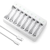 EBL Akku Ladegerät für AAA AA NI-MH, NI-CD Akkus 8 Fach Batterie Ladegerät, Schnell Ladegerät mit LED Anzeige Typ 9010