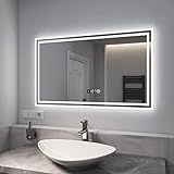 EMKE LED Badspiegel 100x60cm Beleuchtung Badezimmerspiegel Wandspiegel mit Touch-Schalter, Uhr