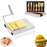 Käsehobel für Laibkäse mit 5 Ersatzdrähten,Premium-Edelstahl-Käsehobel,6-teiliges Käsemesser-Set Akazienholzgriff,Geschenkverpackung,Feines Servieren von Käse,Für Gourmets und Gastgeber (GO)