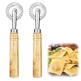 Thinp 2 Stück Teigrad Teigschneider Roller,Gewelltes Schneidrad,Pasta Cutter Wheel,Pastry Cutter Wheel,Ravioli Crimper Cutter Rad,Edelstahl Nudelschneiderrad mit Holzgriff,für Haushalt Küche-ø 3,8cm