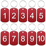 10 Stück Nummernschilder 1 to 10 Aluminum ID Tags mit Löchern Gravierte Schlüsselanhänger mit Schlüsselringe Number Tags Key Chain, Rot