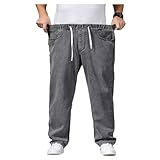 duhapy Übergröße Jeanshose - Herren Baggy Jeans Dehnbare Loose Fit-Jeans Hose Männer Hohe Taille Stretch Straight Jeans Hose Stonewashed Denim Lange Jeanshose Freizeithose Cargohosen (Grau,8XL)
