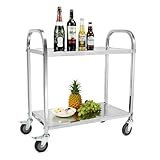 QWORK® 2-Etagen Edelstahl Servierwagen Teewagen Reinigungswagen - 75 x 40 x 83,5 cm - Leise Räder mit Bremsen