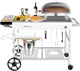 GFTIME 128 x 64 x 78cm Grillwagen Servierwagen für Weber Q Serie, Ninja Woodfire, Pizzaofen, Tischgrill, Ooni Pizzaofen, Grilltisch mit großer Arbeitsfläche, Outdoor Servierwagen Garten Trolley